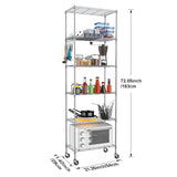 Homdox 6-Tier Storage Shelf Wire Shelving Unit Free Standing Rack Organization with Caster Wheels, Stainless Side Hooks, Silver Gray Homdox