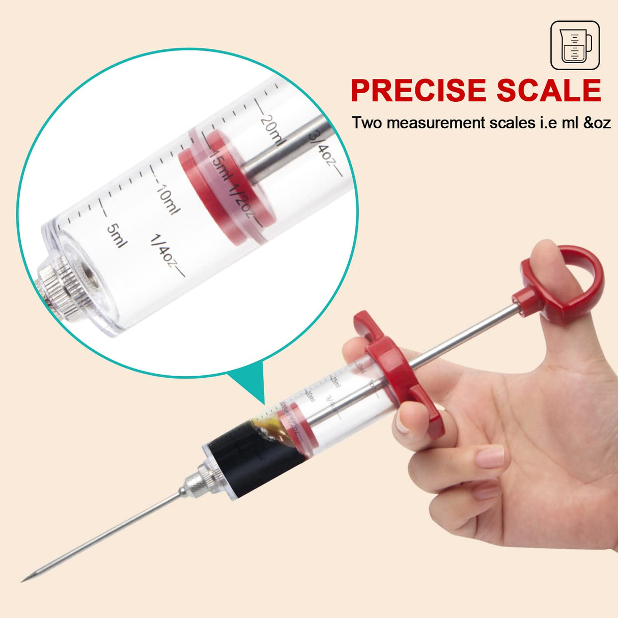 Ofargo Meat Injector Syringe, Meat Injectors for Smoking and BBQ with 2 Marinade Injector Needles; Injector Marinades for Meats, Turkey, Beef; 1-oz; User Manual Included Ofargo