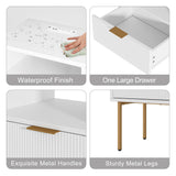 AEPOALUA Nightstand with Charging Station,Small Bedside Table with Gold Frame,White Night Stand,Bedside Furniture,Side Table with Drawer and Shelf for Bedroom,Living Room,Stripe AEPOALUA