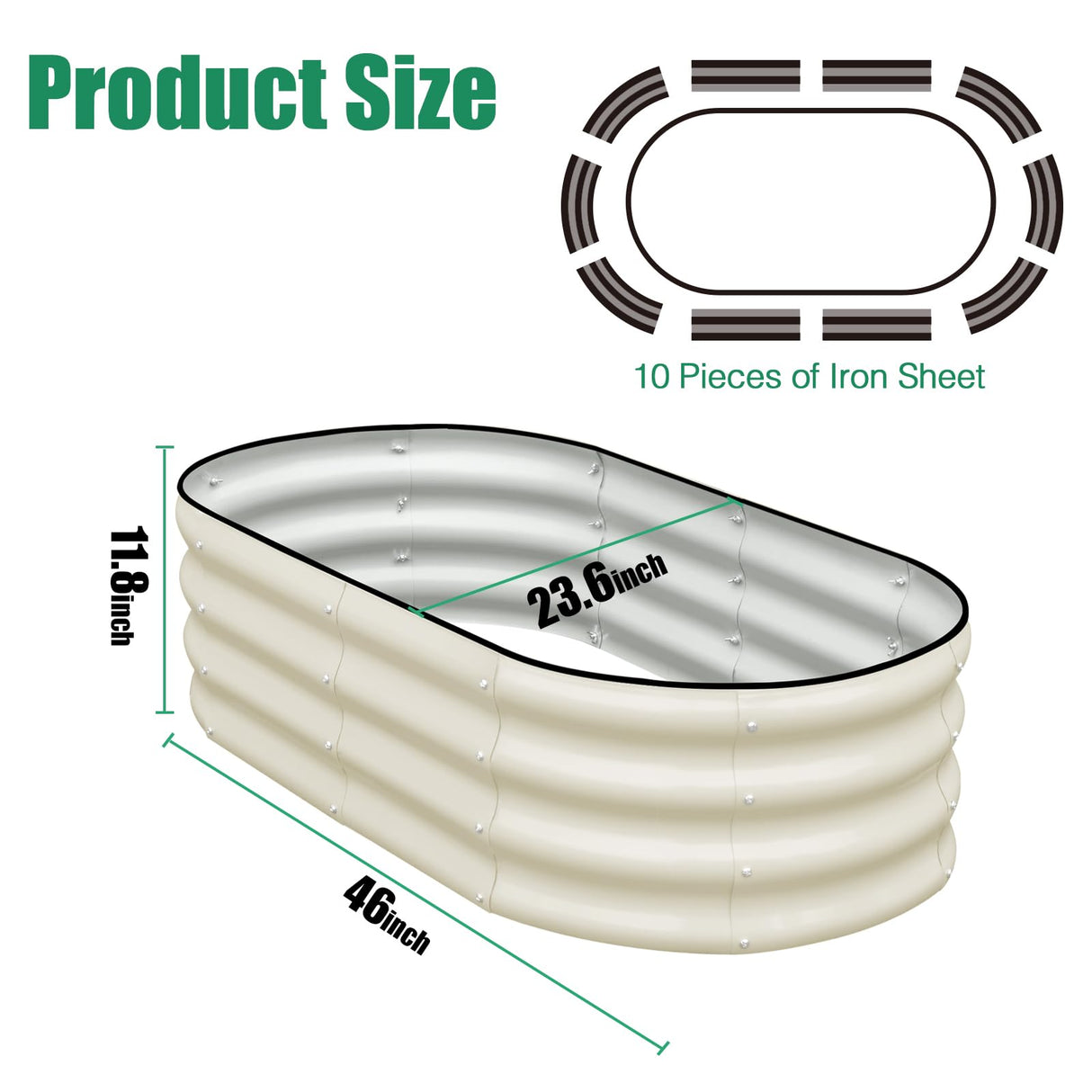 SnugNiture Galvanized Raised Garden Bed Outdoor, 2 Pcs 4x2x1ft Oval Metal Planter Box for Planting Plants Vegetables, White SnugNiture