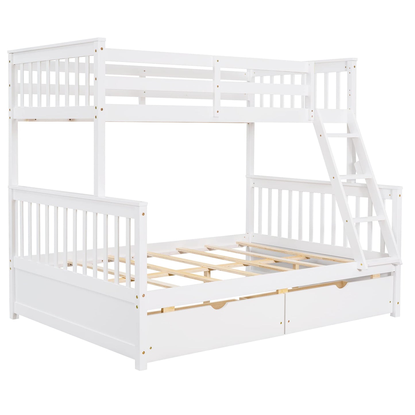 Merax Solid Wood Bunk Bed with Drawers – Convertible Twin Over Full Design in White - WoodArtSupply