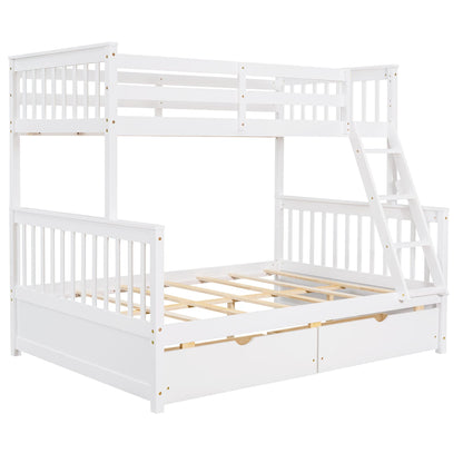 Merax Solid Wood Bunk Bed with Drawers – Convertible Twin Over Full Design in White - WoodArtSupply