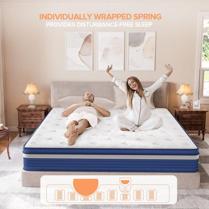 TXO Twin Mattress, 10 Inch Hybrid Mattress with Individual Pocketed Coil Springs and High Density Foam, Plush Feel, Edge Support, Motion Isolation, Pressure Relief, Twin Bed Mattress in a Box