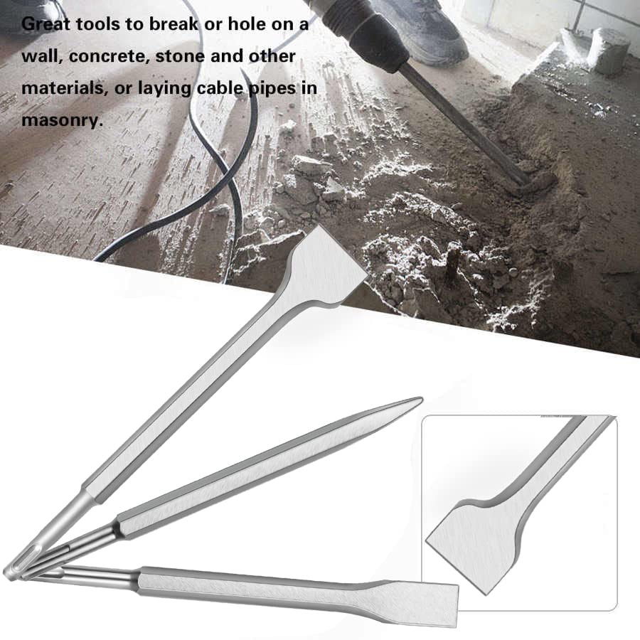 SDS-Plus Hammer Drill Chisel Set, Rotary Hammer Bits Set,3PCS Including Point Chisel, Flat Chisel, Cranked Chisels with Carry Case YOMNEE