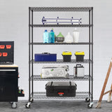 PayLessHere | 6-Tier Wire Shelf with Wheels | 48"x18"x76" | Black | Adjustable Racks | Heavy-Duty Storage Shelves, Holds Upto 600 lbs | Rust-Resistant, No-Tool Assembly | for Home, Garage Shelving PayLessHere
