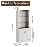 FENSULN 72 in Tall Bookshelf 5 Tier Bookcase with Adjustable Shelves, Antique White Book Shelf with Storage Cabinet, Wood Freestanding Display Bookshelves for Home Office，Bedroom, Living Room FENSULN