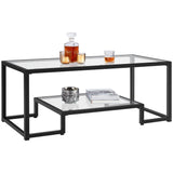 Yaheetech Coffee Table, Tempered Glass Coffee Table, Modern Simple Center Table w/Geometric-Inspired Design & Metal-Frame & Easy Assembly & Open Storage Shelf for Living Room, Office, Black Yaheetech