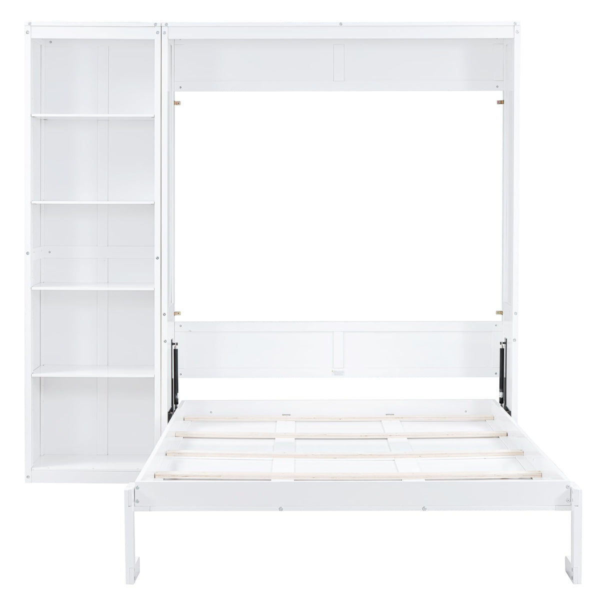 Merax Queen Size Murphy Bed Wall Bed with Storage Shelves, Space-Saving Design Foldable Platform Bed Frame, Fold into The Wall, Multifunctional Bed for Guest-Room, Home, Office, White Merax