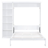 Merax Queen Size Murphy Bed Wall Bed with Storage Shelves, Space-Saving Design Foldable Platform Bed Frame, Fold into The Wall, Multifunctional Bed for Guest-Room, Home, Office, White Merax