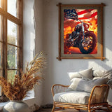 HMDIIMGE 5D Diamond Painting Kits for Adults The American Flag and The Motorcycle Diamond Art Kits DIY Full Round Drill Motorcycle with Diamonds Gem Art Help Relieve Stress 12x16 inch HMDIIMGE