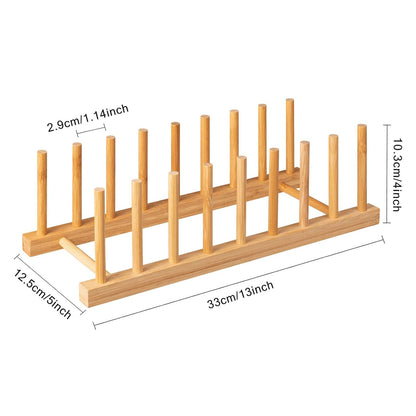 HBlife Bamboo Dish Plate Bowl Cup Book Pot Lid Cutting Board Drying Rack Stand Drainer Storage Holder Organizer Kitchen Cabinet（Keep Dry）