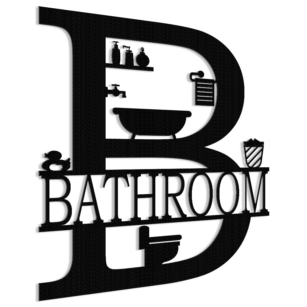 XORT Metal Bathroom Wall Decor, Farmhouse Metal Bathroom Wall Art, Funny Bathroom Sign for Modern Home Hanging Decorations. (Black - 12 x 14 inch) XORT