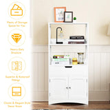 Tangkula Bathroom Floor Cabinet with Drawer, 2 Open Shelves and Door Cupboard, Multipurpose Free Standing Storage Cabinet for Bathroom Kitchen Living Room, 24 x 13 x 48 inch (White) Tangkula