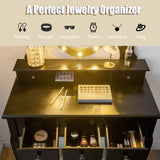 Giantex Vanity Table Set with 12 Lights Mirror, Bedroom Makeup Dressing Table with 360° Rotating Oval Mirror, 5 Drawers and Shelf, Modern Makeup Table with Cushioned Stool for Girls Women (Black) Giantex