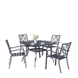 Crownland 5 Piece Outdoor Dining Set, Patio Metal Dining Sets, 4 Stackable Metal Chairs and Square Outdoor Dining Table with 1.57" Umbrella Hole, for Backyard, Lawn, Garden (Classic Black) Crownland
