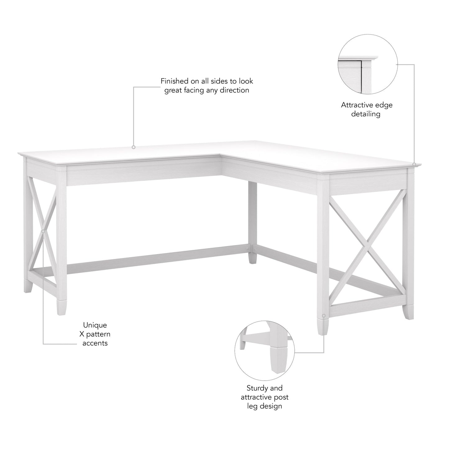 Bush Furniture Key West 60W Modern Farmhouse L Shaped Desk in Pure White Oak | 60-Inch Corner Table Workstation for Home Office - WoodArtSupply