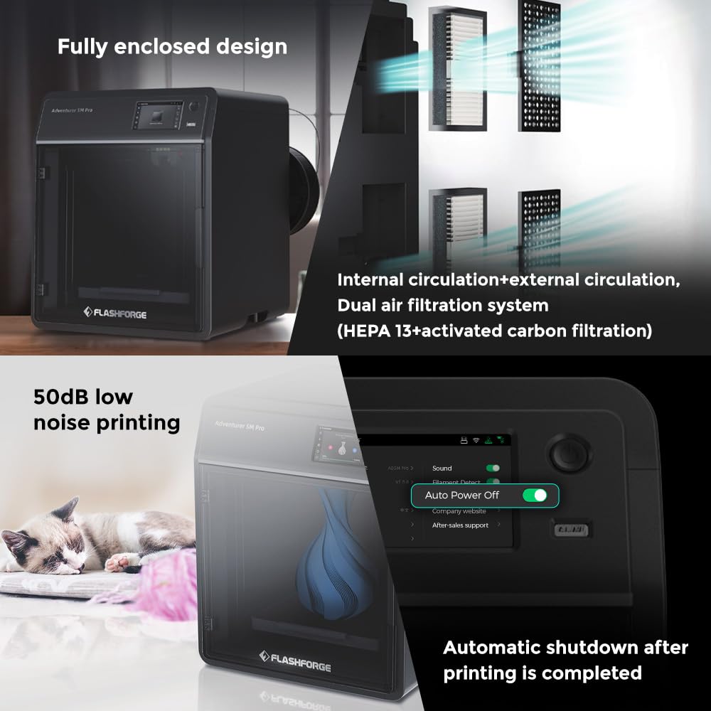 FLASHFORGE Adventurer 5M Pro 3D Pinter, 600mm/s High-Speed with 1 Click Fully Auto Printing Systerm, Quick Detachable 280°C Direct Extruder, Auxiliary Chamber Cooling, Remote Control, 220x220 - WoodArtSupply