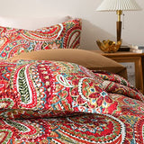 ENASAL Cotton Bedspread Quilt Sets, Reversible Bedding Coverlet Sets Comforter, Floral Paisley Bedspread (Red, King Size) ENASAL