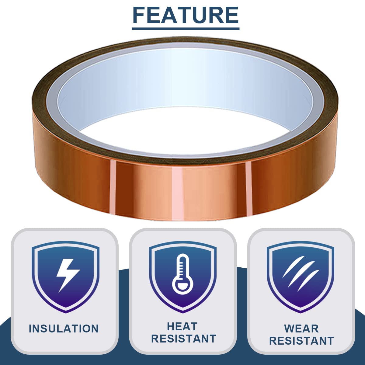 DAOKAI 30mm x 28m(90ft) High Temperature Tape High Temp Tape Polyimide Heat Resistant Tape Thermal Tape Kapton Tape for Masking/Solder / 3D Printers/Battery DAOKAI