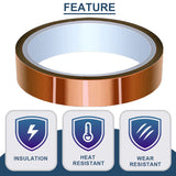 DAOKAI 30mm x 28m(90ft) High Temperature Tape High Temp Tape Polyimide Heat Resistant Tape Thermal Tape Kapton Tape for Masking/Solder / 3D Printers/Battery DAOKAI