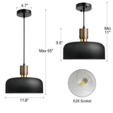 11.6" Modern Black Hanging Light,Large Pendant Light for Kitchen Island,Solid Wood with Hammered Shade,Adjustable Retro Dome Industrial Ceiling Lighting Fixture for Dining Room Hallway Entrance Eustace