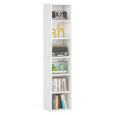 LITTLE TREE 70.9 Inch Tall Narrow Bookcase, Corner Bookshelf 6 Tier Cube Display Shelf Storage Organizer for Small Space, White LITTLE TREE