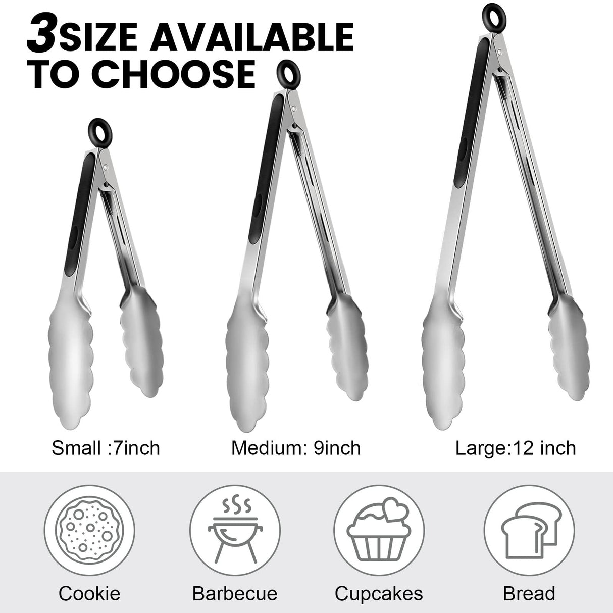 12 Pack Stainless Steel Kitchen Tongs 7/9/12 Inches Food Serving Tong Kitchen Cooking Tongs High Heat Resistant Tongs for Cooking Non Stick Locking Kitchen Tong Food Tongs for Grill Salad Frying BBQ CHENGU