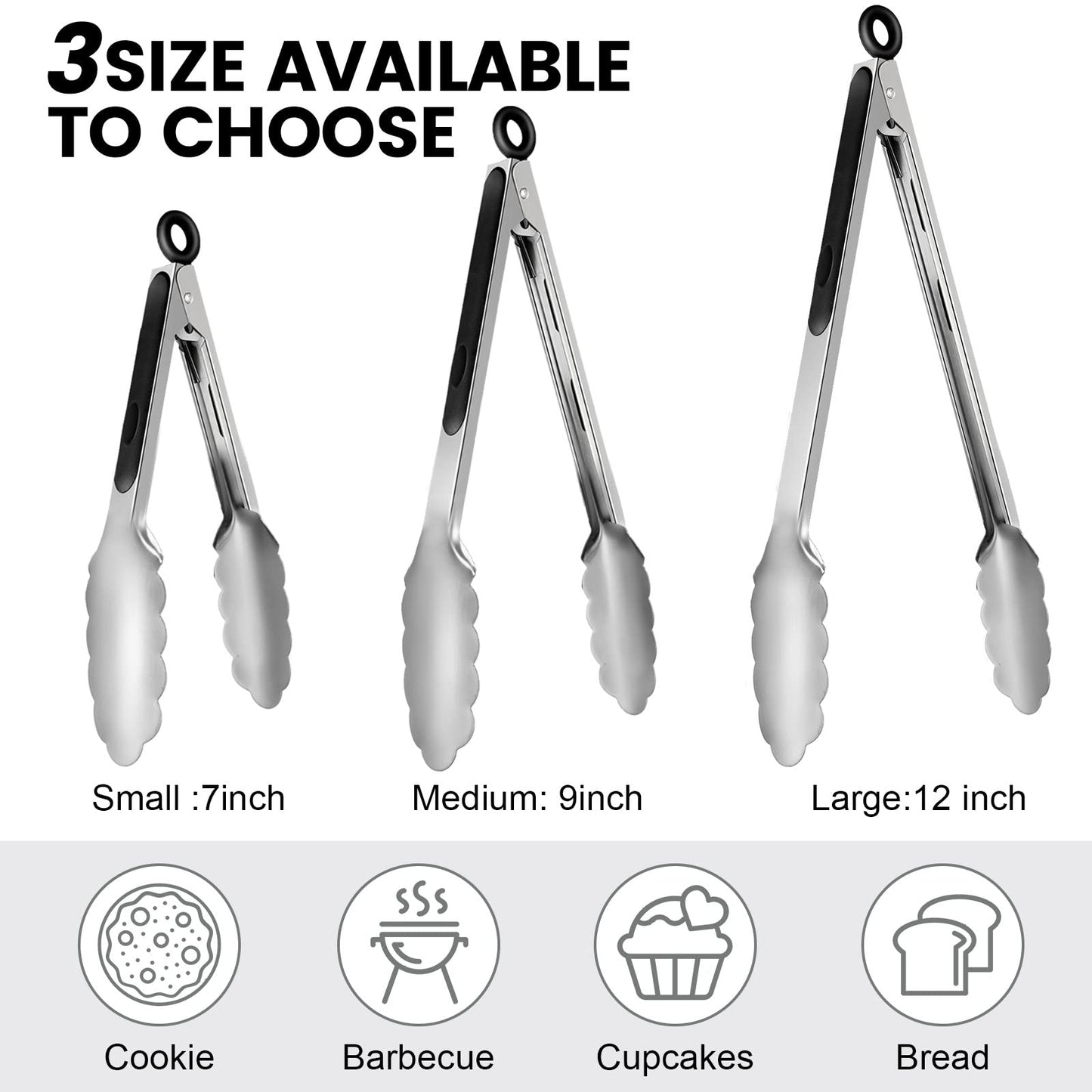 12 Pack Stainless Steel Kitchen Tongs 7/9/12 Inches Food Serving Tong Kitchen Cooking Tongs High Heat Resistant Tongs for Cooking Non Stick Locking Kitchen Tong Food Tongs for Grill Salad Frying BBQ