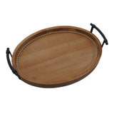 Oval Rustic Wooden Decorative Tray, Serving Tray with Metal Handles, Ottoman Coffee Table Tray, Farmhouse Centerpiece for Kitchen or Living Room (Brown) dugunusu