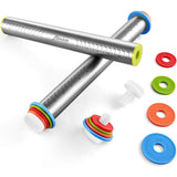 Rolling Pin and Silicone Baking Pastry Mat Set, Stainless Steel Dough Roller with Adjustable Thickness Rings, for Pizza, Pie, Pastries, Pasta, Cookies MTNZXZ