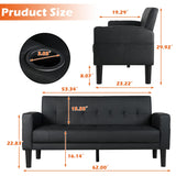 AILEEKISS 62" Loveseat Couches Upholstered Leather Love Seat Sofas Couch with 2 USB, Cup Holders, Side Pocket, Mid-Century Modern Tufted Sofa for Living Room,Office,Bedroom,Apartment (Black, 2-Seat) AILEEKISS