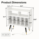 LABROSKIA Record Player Stand with Vinyl Storage: White Wooden Cabinet for Turntable, Modern Media Console, Stereo LP Holder, Album Display Shelf with USB and Outlet (White) LABROSKIA