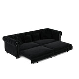 89" Velvet Convertible Sofa Bed Couch - Queen Sleeper Sofa with Ottoman, Button Tufted Chesterfield Sofa, King Size Pull Out Sleeper Couch Bed for Small Spaces Apartments, Living Room, Black Justdwells