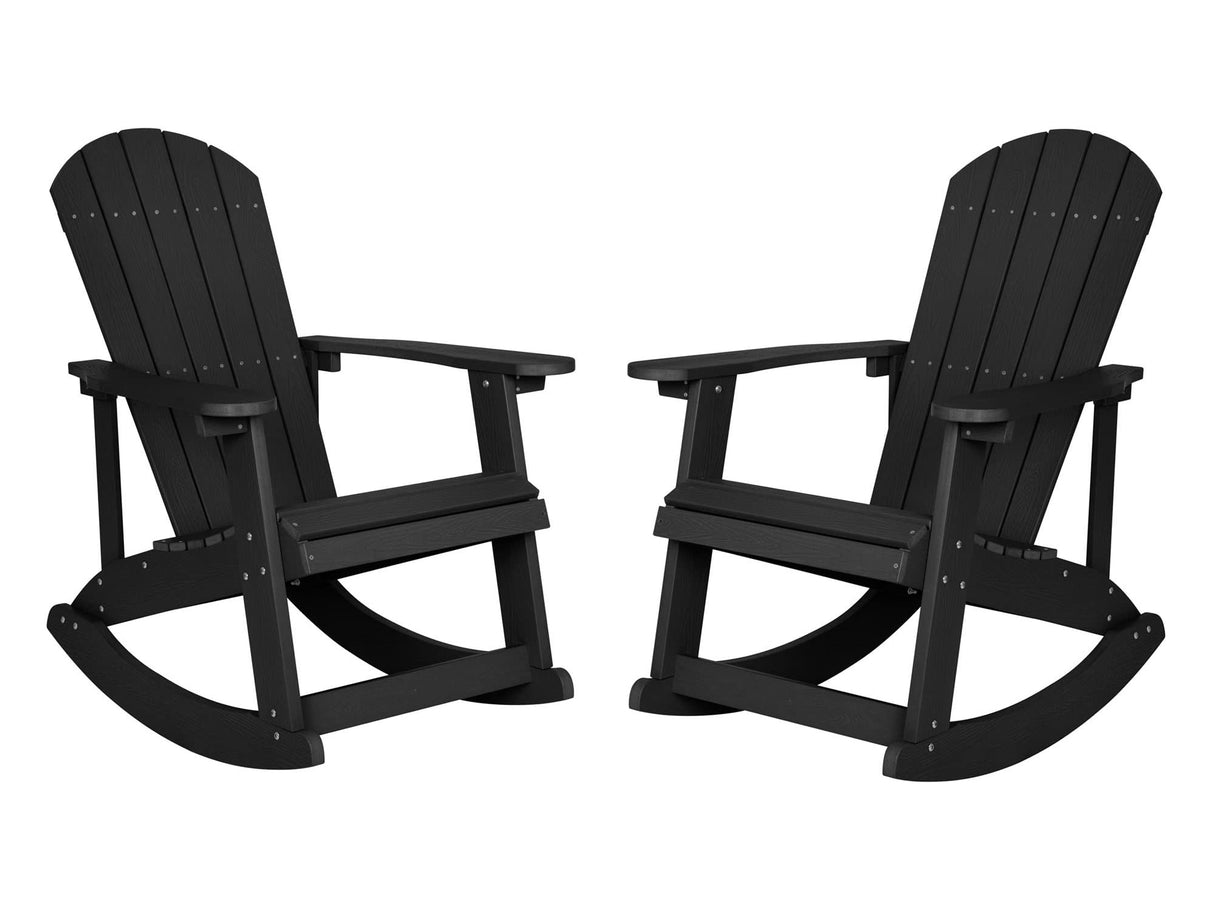 Flash Furniture Savannah Poly Resin Wood Adirondack Rocking Chair - All Weather Black Polystyrene - Stainless Steel Hardware - Set of 2 Flash Furniture