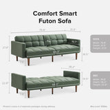 mopio Aaron 76.8" Couch, Small Futon Sofa Bed, Sleeper, Loveseat, Mid Century Modern Futon Couch, Sofa Cama, Couches for Living Room, Bedroom (Sage Green, Faux Leather) mopio