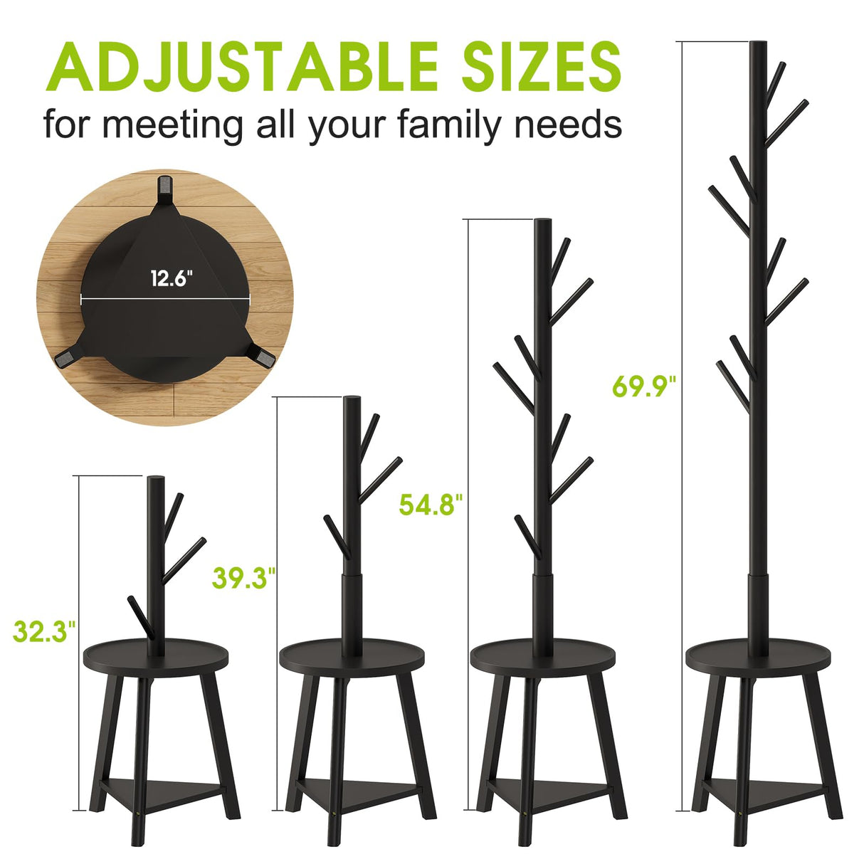 BMOSU Coat Rack freestanding Stand with Shelf Bamboo Wooden Coat Tree Easy Assembly 8 Hooks Standing Jackets Hanger Hallway Office Floor Coat Stand Black BMOSU