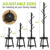 BMOSU Coat Rack freestanding Stand with Shelf Bamboo Wooden Coat Tree Easy Assembly 8 Hooks Standing Jackets Hanger Hallway Office Floor Coat Stand Black BMOSU
