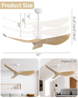 CACI Mall 52" Ceiling Fan No Light, Modern Ceiling Fan with Remote Control, 3 Blades Ceiling Fan with Noiseless Reversible Dc Motor for Living room, Bedroom CACI Mall