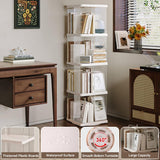 Compact 360-Degree Rotating Bookshelf for Small Spaces - SYNCVIBE 4-Tier Floor Standing Bookcase in White SYNCVIBE