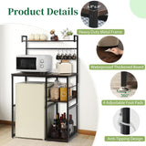 AGESISI 4-Tier Mini Fridge Cabinet Microwave Stand with Storage, 22.8"D x 35"W x 60.9"H Bakers Rack Shelf with 5 S-Shaped Hooks, Freestanding Coffee Bar Organizer for Kitchen Dorm Home, Rustic Brown AGESISI