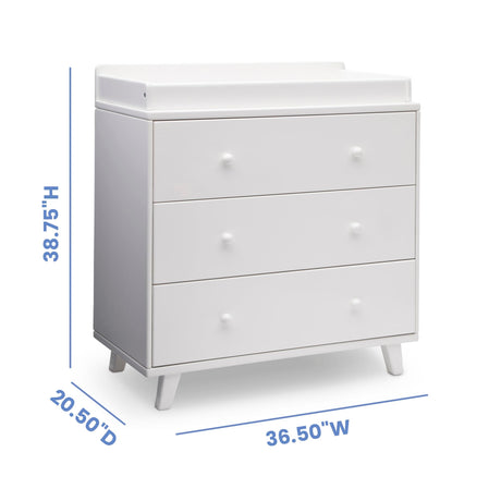 Delta Children Ava 3 Drawer Dresser with Changing Top and Interlocking Drawers - Greenguard Gold Certified, White Delta Children