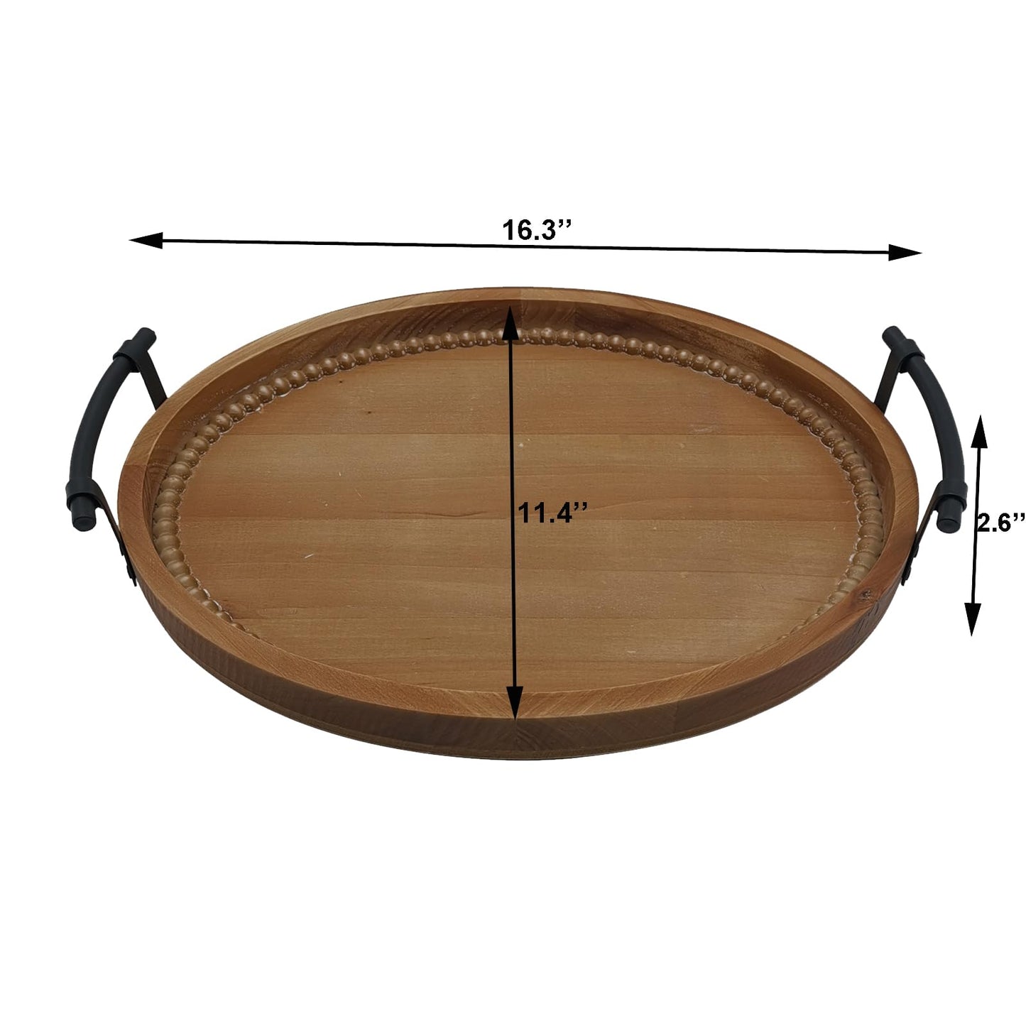 Oval Rustic Wooden Decorative Tray, Serving Tray with Metal Handles, Ottoman Coffee Table Tray, Farmhouse Centerpiece for Kitchen or Living Room (Brown)