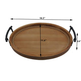 Oval Rustic Wooden Decorative Tray, Serving Tray with Metal Handles, Ottoman Coffee Table Tray, Farmhouse Centerpiece for Kitchen or Living Room (Brown) dugunusu
