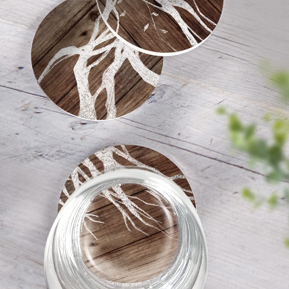 UMIRRO Ceramic Coasters for Wooden Table, Absorbent Drink Coasters with Holder for Tabletop Protection, Rustic Country Farmhouse Coasters w/Brown Wood Texture for Cups & Glasses, Coffee Bar Accessory Umirro