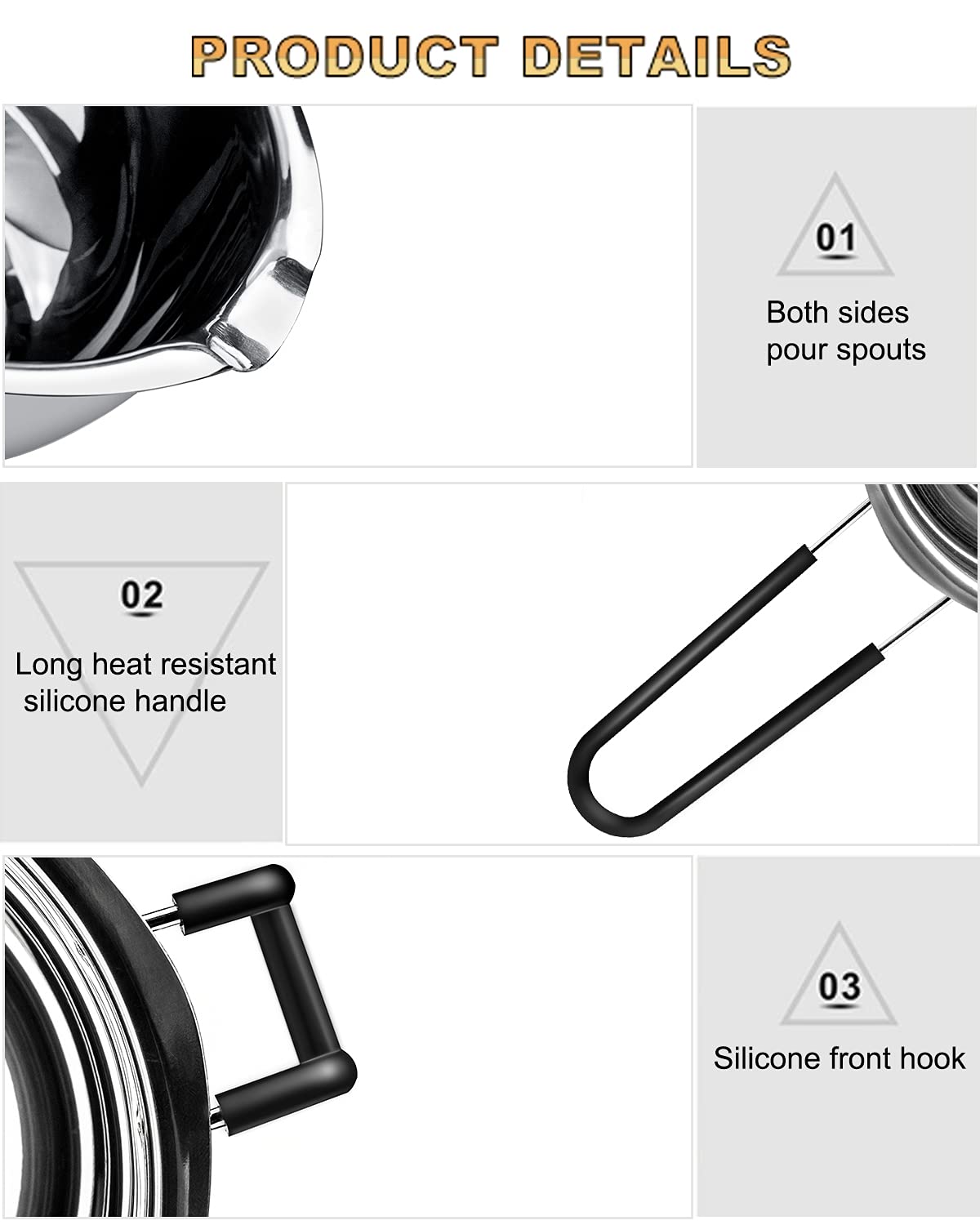 Double Boiler Pot Set, Stainless Steel Melting Pot with Silicone Spatula for Melting Chocolate, Soap, Wax, Candle Making (600ml and 1600ml) SONGZIMING