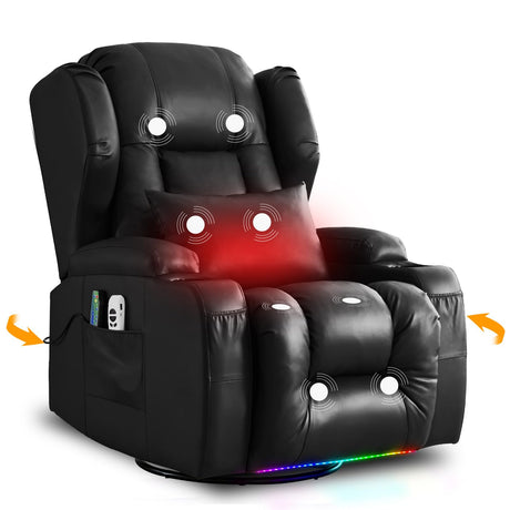 Oprisen Power Swivel Rocker Recliner Chair Home Theater Seating Electronic Glider Chair Upholstered Movie Gaming Reclining Sofa w/Heat Massage/LED Light/USB Port/Cup Holders/Pockets Oprisen