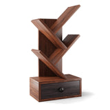 Giantex 5-Tier Tree Bookshelf with Drawer - Freestanding Retro Small Book Storage Rack for Small Place, Kids Room Wooden Decorative Bookcase with Storage for CDs, Magazines, Books, Brown Giantex