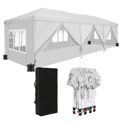 TOOLUCK 10x30 Pop Up Canopy Tent with 8 Sidewalls Tents for Parties Waterproof Camping Canopy Ez Up Party Tent Outdoor Portable Gazebo for Backyard Commercial Event Tent with sandbags, White - WoodArtSupply