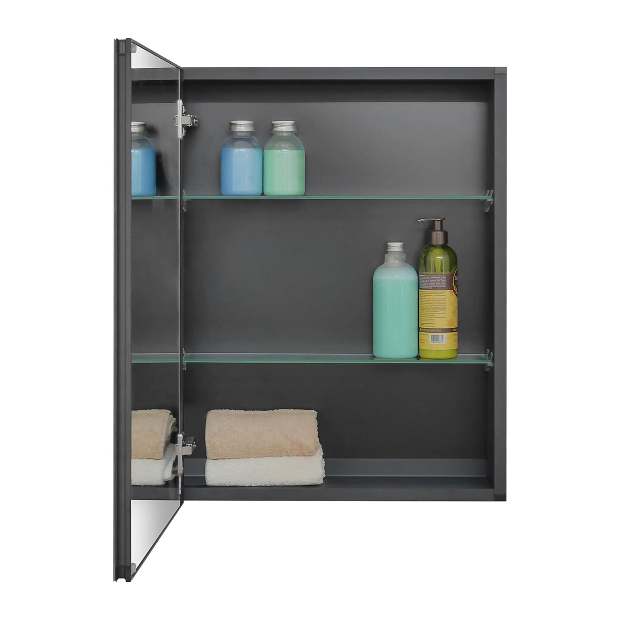 Fundin Medicine Cabinet 20 x 26 inches Mirror Size, Recessed or Surface Mount, Black Aluminum Bathroom Wall Cabinet with Mirror and Adjustable Shelves. Fundin