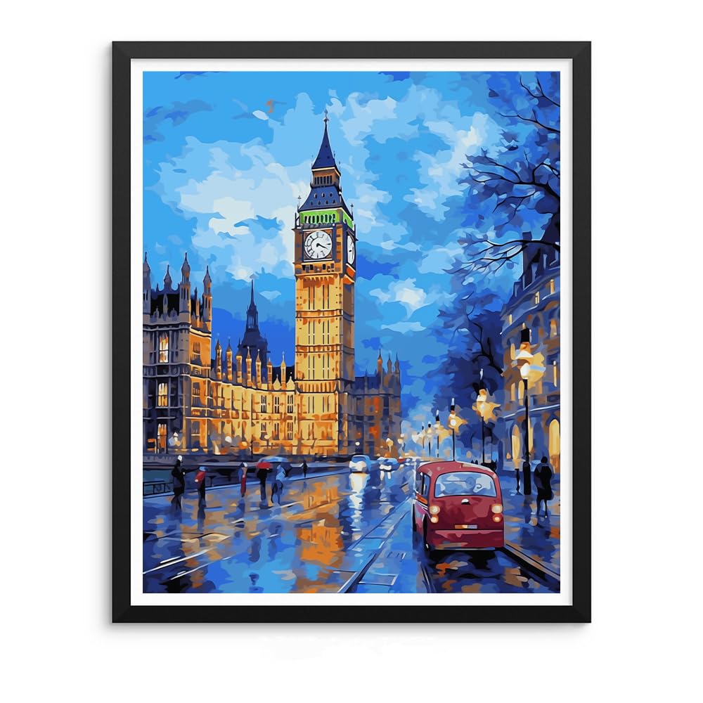 Natuyalo Big Ben Paint by Numbers Kit for Adults - London Cityscape Paint by Number on Canvas Without Frame, DIY Acrylic Painting for Ideal Gift Home Wall Decor (16x20 Inch) Natuyalo